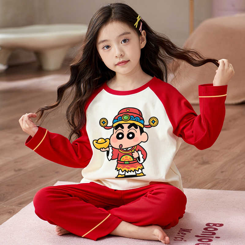 女童2026马年红色睡衣春秋季女孩