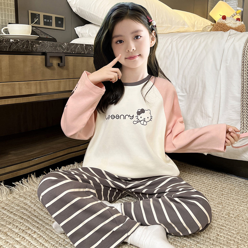 女童睡衣纯棉2026新款春秋亲子装母女款HelloKitty儿童家居服套装