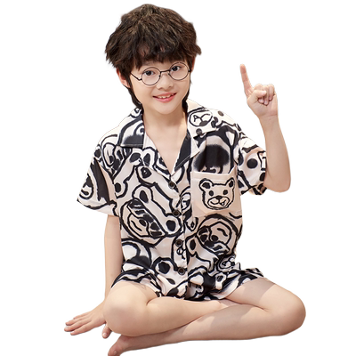 男童睡衣夏季夏天冰丝短袖家居服