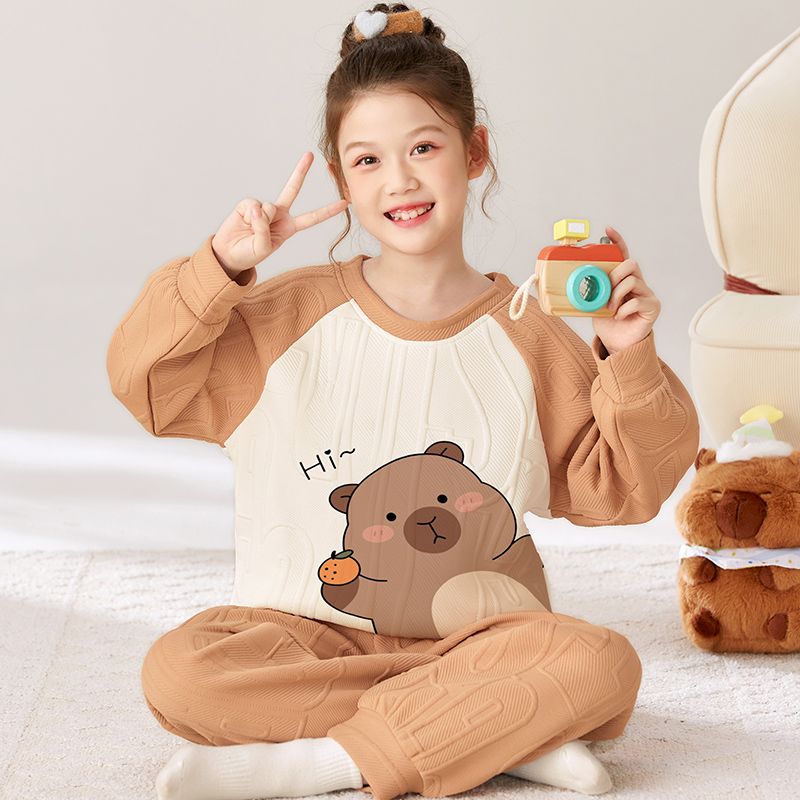 女童睡衣冬加厚空气棉2025新款儿童装冬天大童女孩秋套装卡皮巴拉