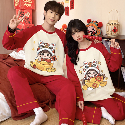 红色睡衣女款新年战袍纯棉家居服