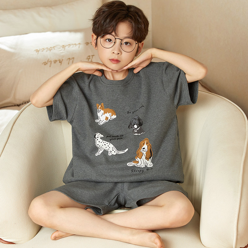 男童睡衣2026新款夏季短袖短裤小狗儿童套装纯棉家居服小男孩衣服