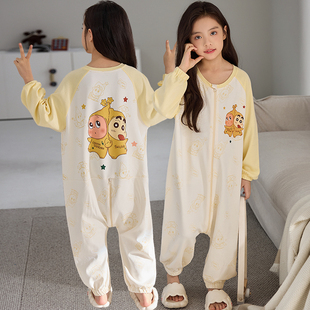 连体睡衣女童纯棉春季宝宝睡袋儿童家居服星星人衣服女孩长袖睡裙