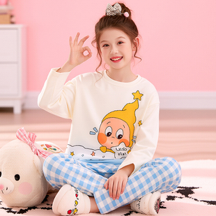 纯棉睡衣星星人女童套装2026新款春秋长袖儿童家居服亲子装母女款