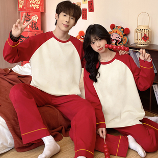 情侣睡衣女款可外穿元旦跨年战袍男士纯棉家居服2026本命红色套装