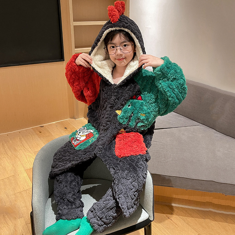 儿童浴袍男童冬季加绒加厚男孩睡袍珊瑚绒中大童恐龙睡衣冬天长袍,女士内衣/男士内衣/家居服,睡袍/浴袍,淘宝优惠券,粉丝福利购,淘宝优惠卷