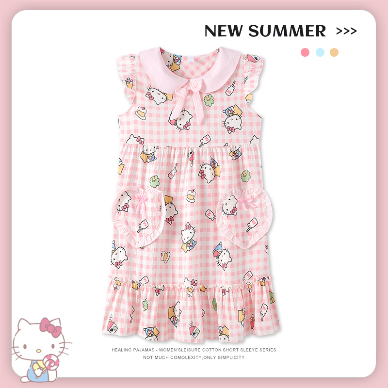 儿童睡衣女孩夏小飞袖连衣裙