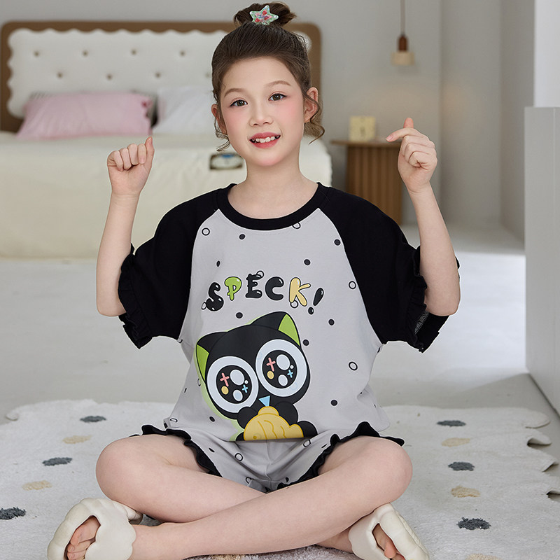 女童睡衣2026超火夏装一整套亲子装母女款罗小黑纯棉儿童家居服女