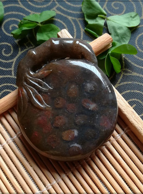 【收藏精品】天然珊瑚玉吊坠 玉化黑冰 黑底红花珊瑚玉吊坠雕件