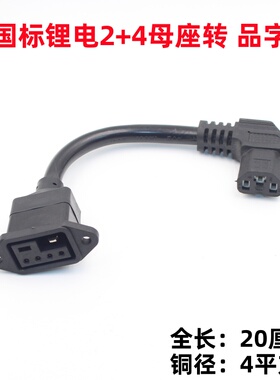 新国标锂电2+4弯头线电源线充电器转换接头公母插座输出线充电口