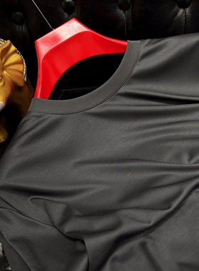 高级灰真冰丝T恤圆领男短袖丝滑料凉感天丝光棉商务薄打底衫光泽