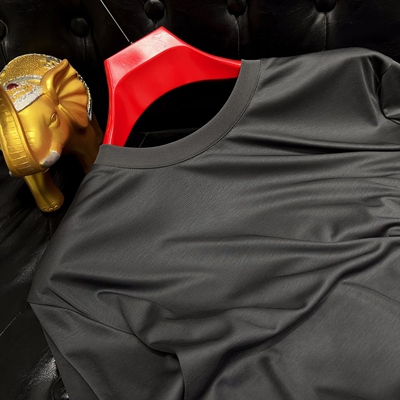 高级灰真冰丝T恤圆领男短袖丝滑料凉感天丝光棉商务薄打底衫光泽