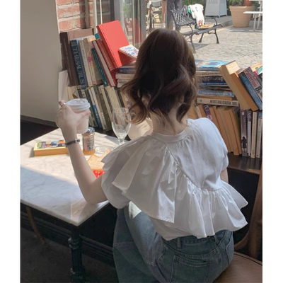 荷叶边短袖正肩T恤女ins夏季