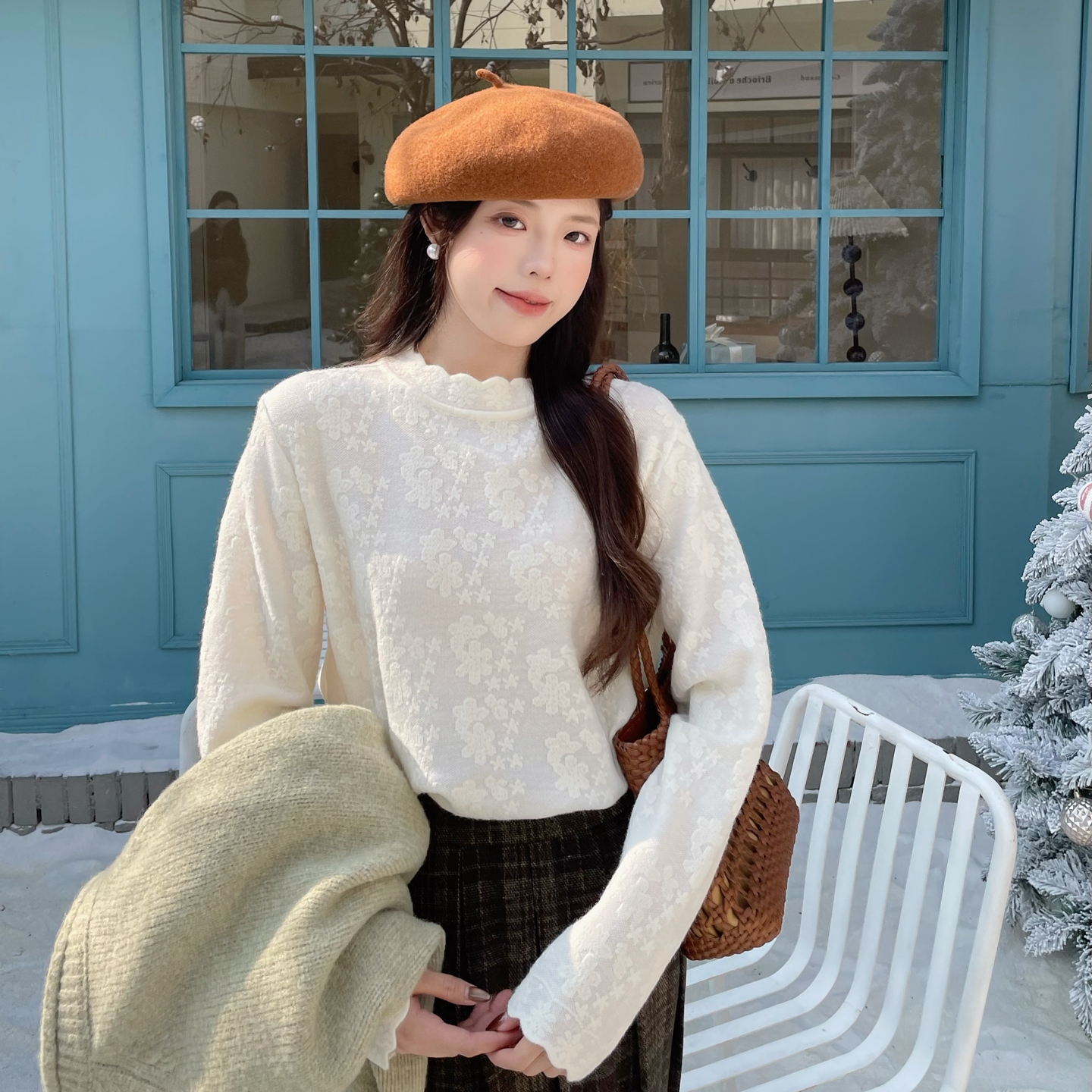 MOBAI默白半高领蕾丝叠穿打底衫