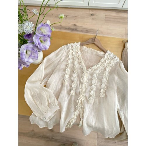 MOBAI默白苎麻蕾丝衬衫轻薄上衣