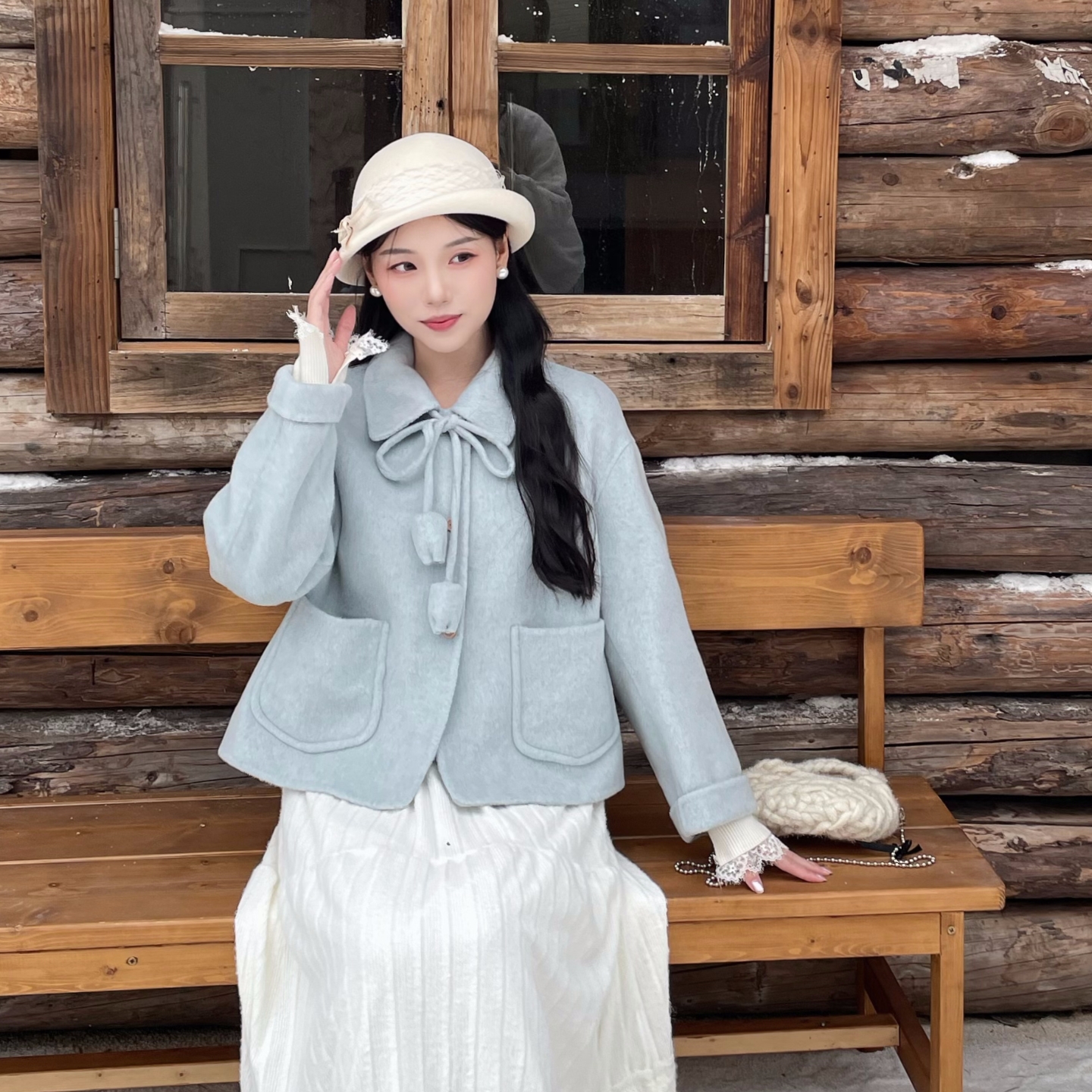 MOBAI默白羊毛双面呢小个子大衣