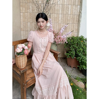 MOBAI默白复古刺绣收腰连衣裙女