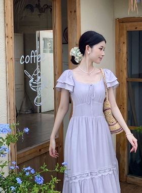 MOBAI默白【鸢尾夏】法式气质飞飞袖收腰连衣裙女夏季显瘦仙女裙