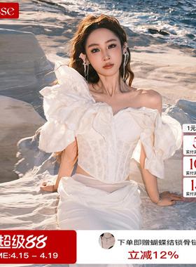 柔柔同款Xiangqiaosheng天鹅亚麻束胸上衣立裁羊毛半裙礼服deesse