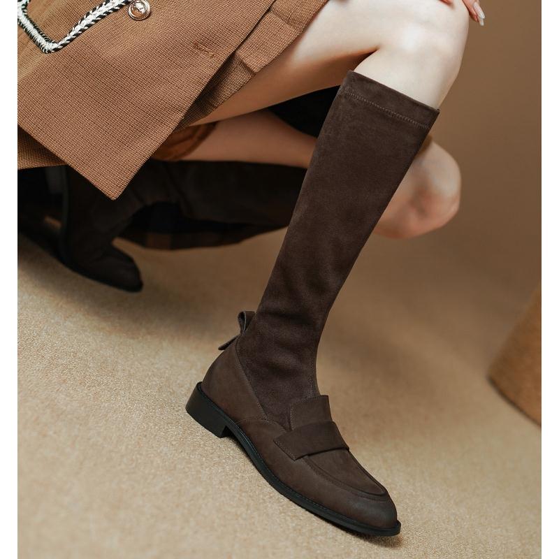 复古英伦风长筒靴女2025秋冬骑士靴马丁靴高筒靴不过膝弹力瘦瘦靴