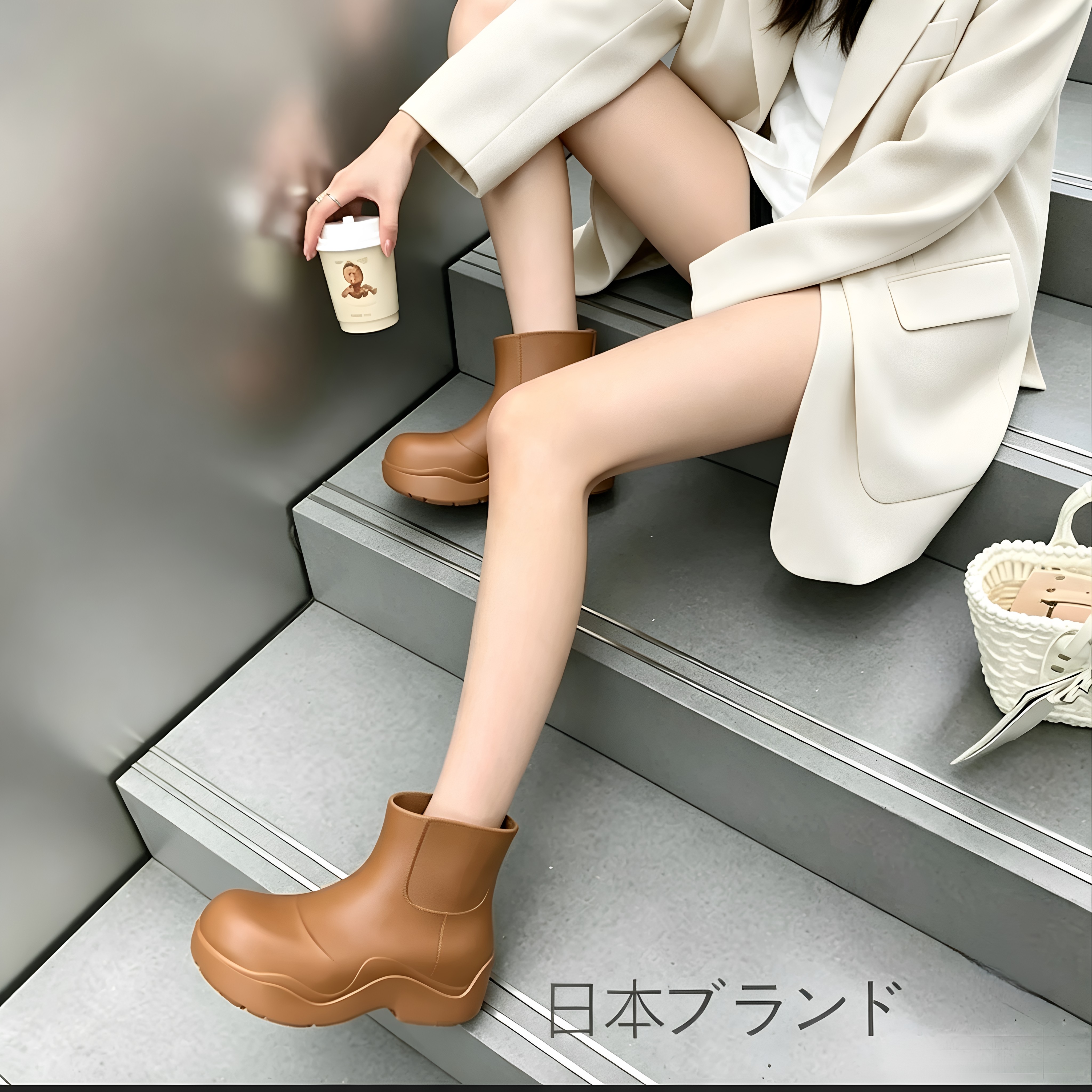 日本JT雨靴秋冬新款糖果色果冻防雨水鞋情侣男女增高厚底短筒靴子