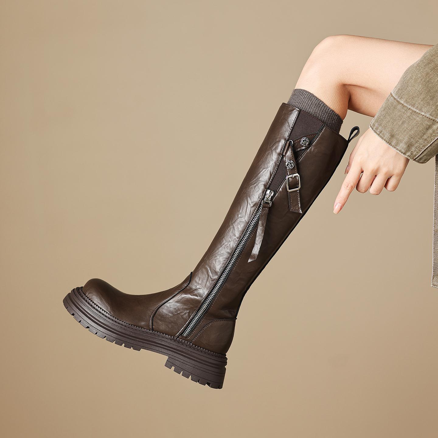 长筒靴靴子骑士靴秋冬胖mm粗腿宽筒长靴大码女鞋41-43大筒围女靴