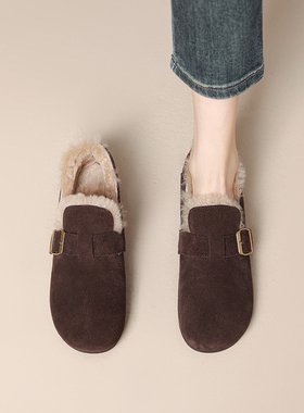 Diao'er 博主超爱~ 复古皮带扣羊羔毛勃肯鞋女一脚蹬加绒乐福棉鞋