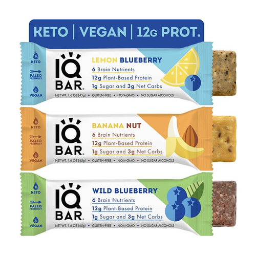 美国直邮IQ BAR混合口味大脑能量补充棒低碳无麸质无糖高纤维12支