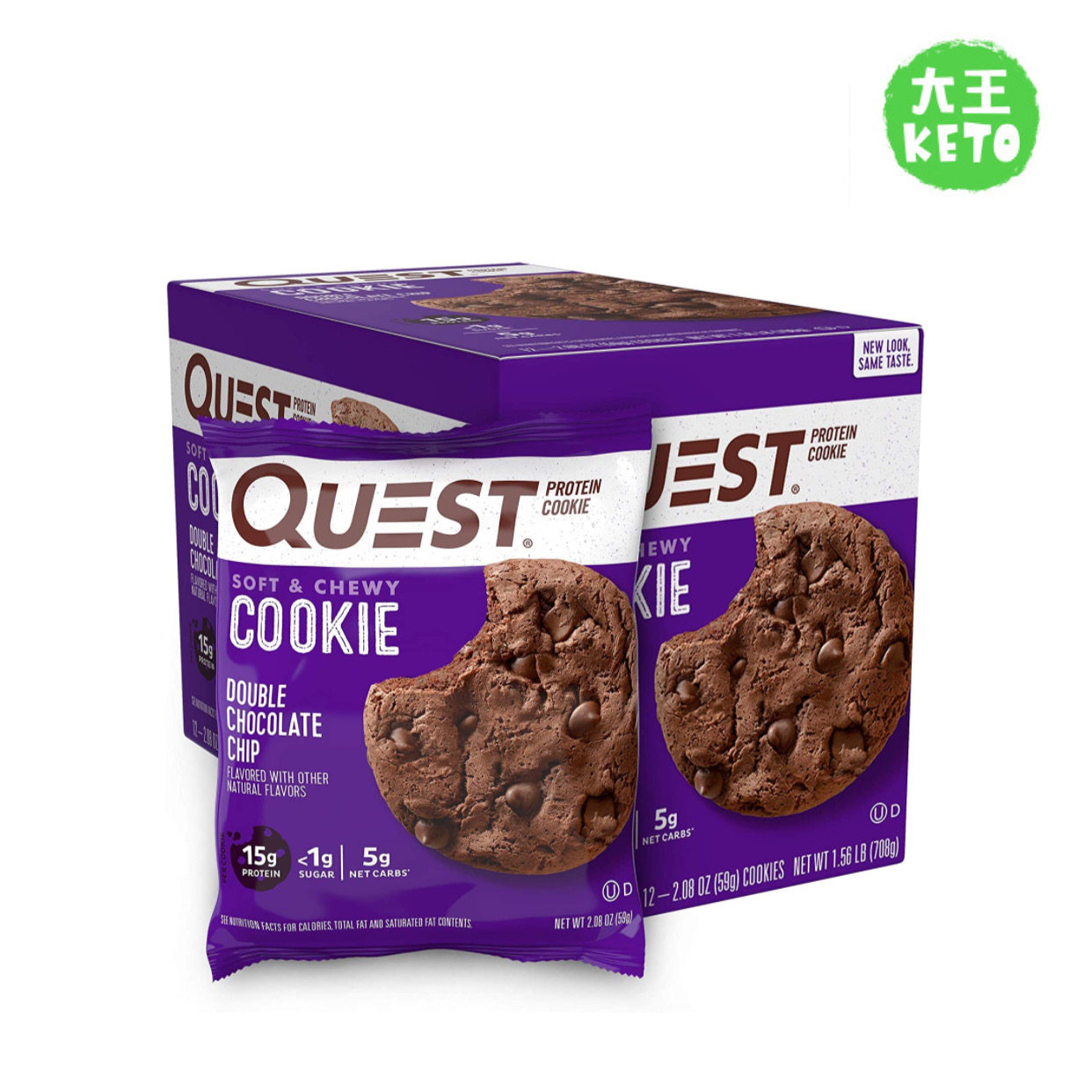 美国直邮Quest Nutrition双巧克力脆片蛋白饼干 低碳休闲零食12包