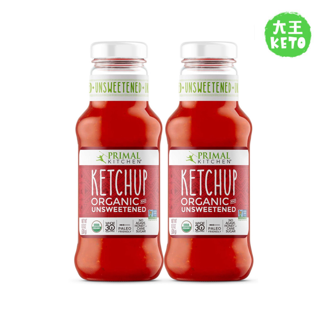 美国直邮 Primal Kitchen Unsweetened Ketchup有机无糖番茄酱2瓶