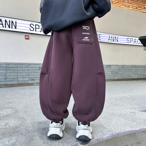 男童加绒裤子春秋冬2025新款儿童运动裤一体绒中大童加厚卫裤炸街