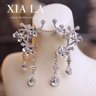 夏拉时尚百搭水钻蝴蝶花朵造型耳夹新娘耳饰精灵耳骨夹婚纱配饰品