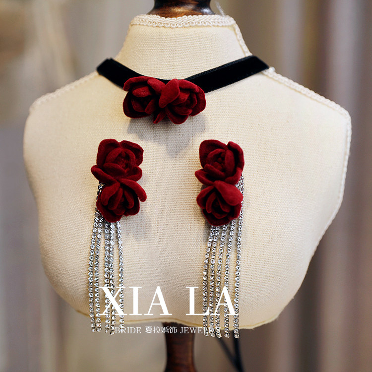 夏拉日韩植绒女项链耳环