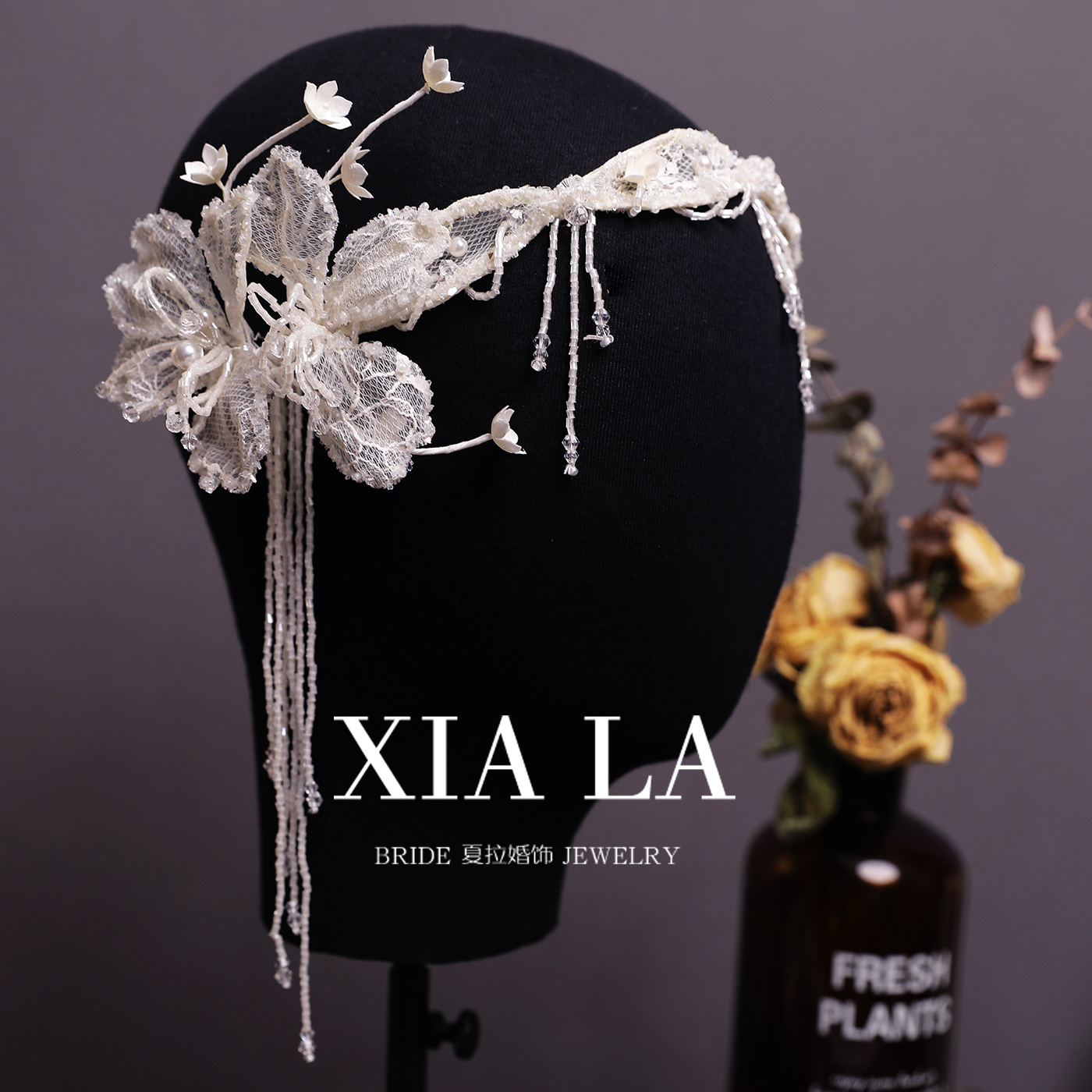 新款精致花朵串珠法式羽毛盖茨比额饰新娘头饰婚纱晨袍千金风饰品