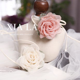 夏拉手作泡泡纱花朵颈链婚纱礼服配饰结婚订婚领证饰品结婚饰品