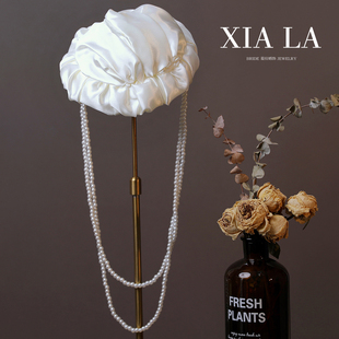 婚纱复古礼帽晚宴秀场饰品大气头饰 缎面珍珠帽子时尚 夏拉新款 欧式