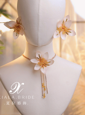 夏拉水钻布花朵女气质项链套装