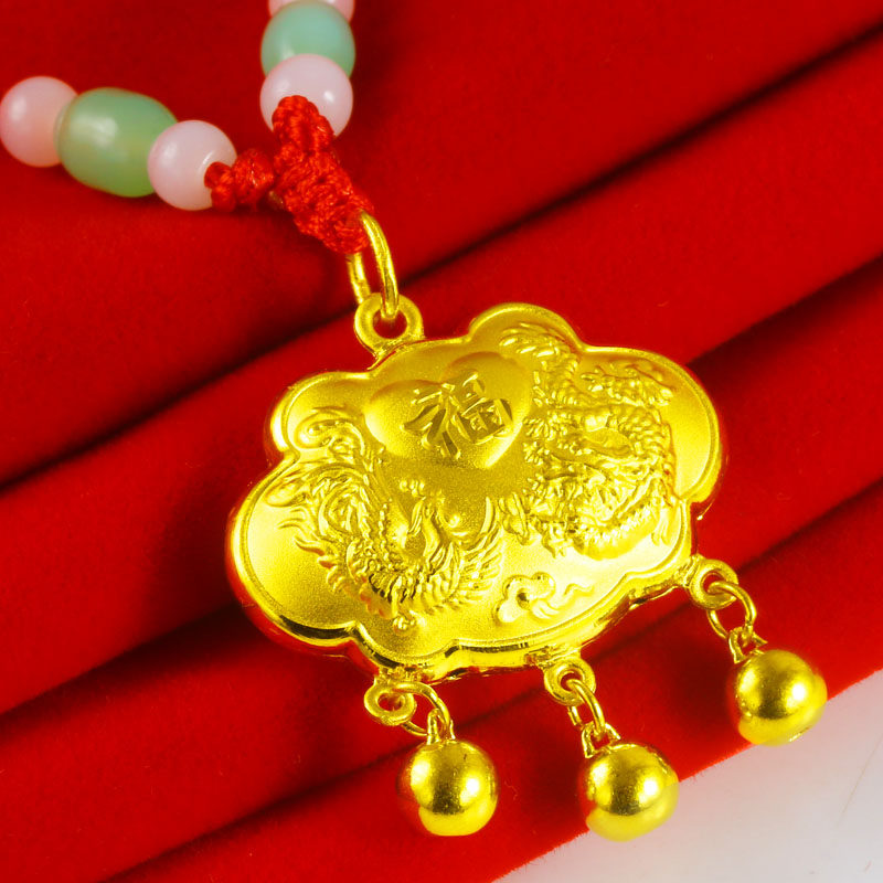 黄金吊坠男女款小孩宝宝金锁长命锁包9999足金真金送满月礼物颈饰