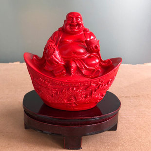 佛摆件中国红朱砂元宝卧佛摆台家居中控台龙凤结婚如意赐福坐款佛