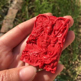 台湾原色朱砂战神吕布吊牌帝王红朱砂牌子项链送证书