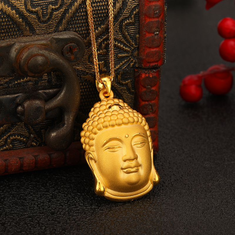 精品黄金佛头吊坠硬金999足金如来佛祖项链金佛像挂坠送长辈妈妈