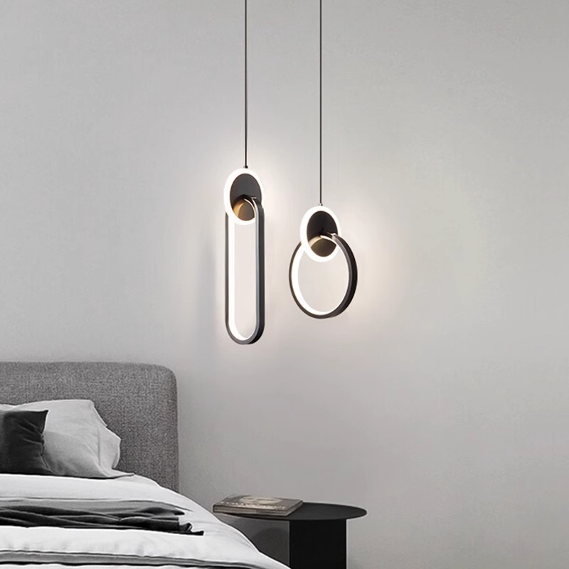 纯铜卧室床头柜小吊灯轻奢现代简约创意房间背景墙单头长吊线灯