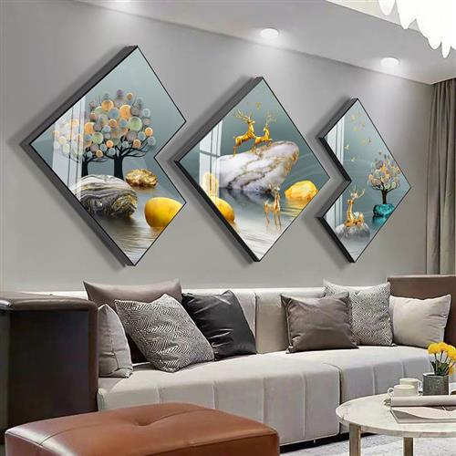 5D钻石画新款满钻客厅现财鹿三联画水晶点贴钻砖十字绣2023年