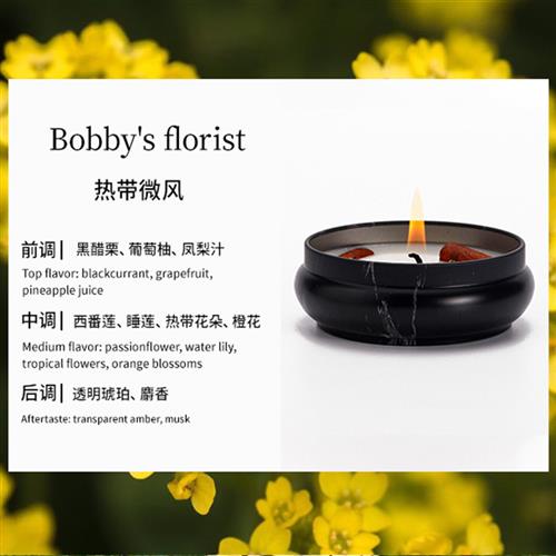 新品无烟香薰蜡烛跨境伴手礼礼物清新空气香氛马口铁干花扁罐香氛