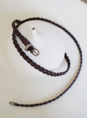 PANLULUPAN小众设计头层牛皮编织腰带复古水洗植鞣牛仔匕首皮带