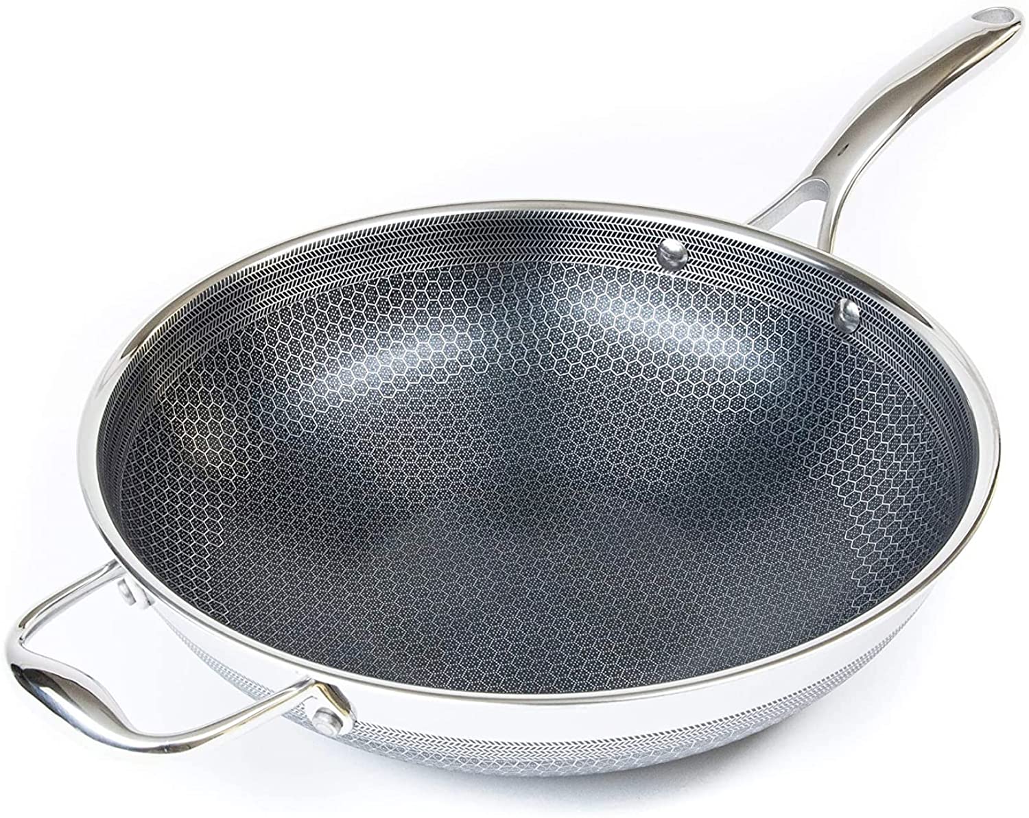 美国代购HexClad Wok Pan 12英寸不锈钢不粘锅炒锅不含PFOA涂层