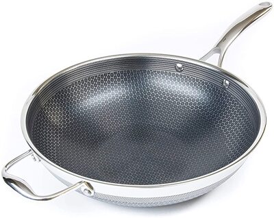 美国代购HexClad Wok Pan 12英寸不锈钢不粘锅炒锅不含PFOA涂层