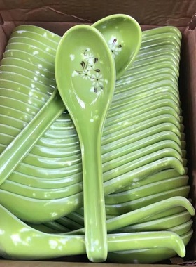 绿色钩尾勺家用长柄小汤勺麻辣烫饭店喝汤勺子仿瓷密胺调羹饭店用