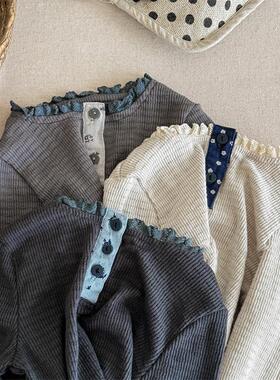 纯色韩版春秋装女童宝宝花边圆领打底衫儿童百搭长袖T恤0052A082