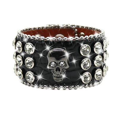 朋克铆钉水钻手环水钻骷髅手环 Rapper说唱嘻哈铆钉手环潮流百搭